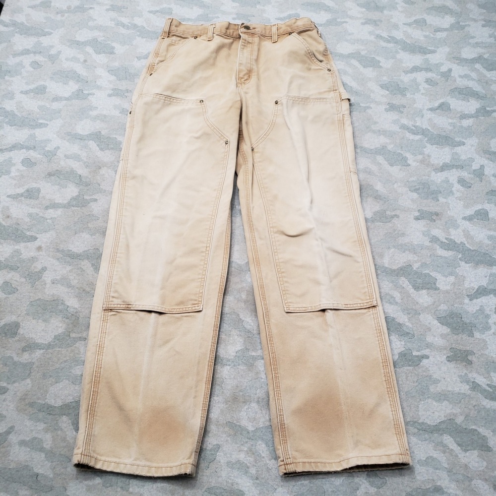 Vintage Carhartt Pants Mens 30x31 Tan Double Knee Faded Workwear Outdoors